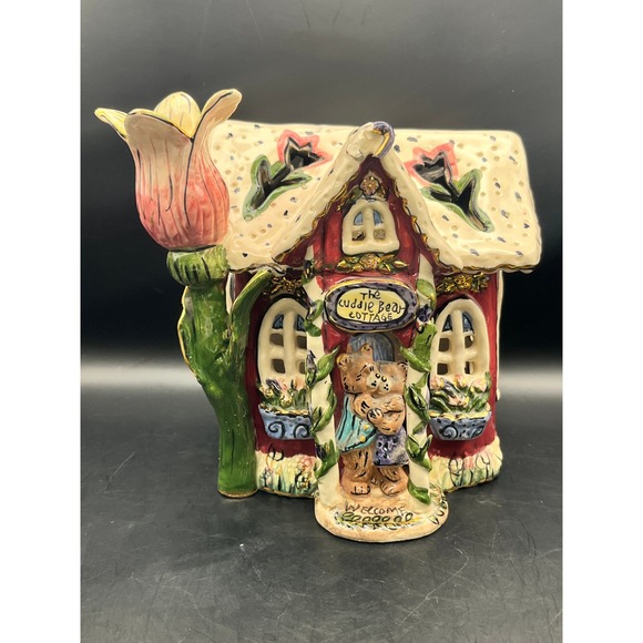Heather Goldminic Cuddle Bear Cottage Ceramic House Blue Sky Base Missing As Is - Picture 1 of 9
